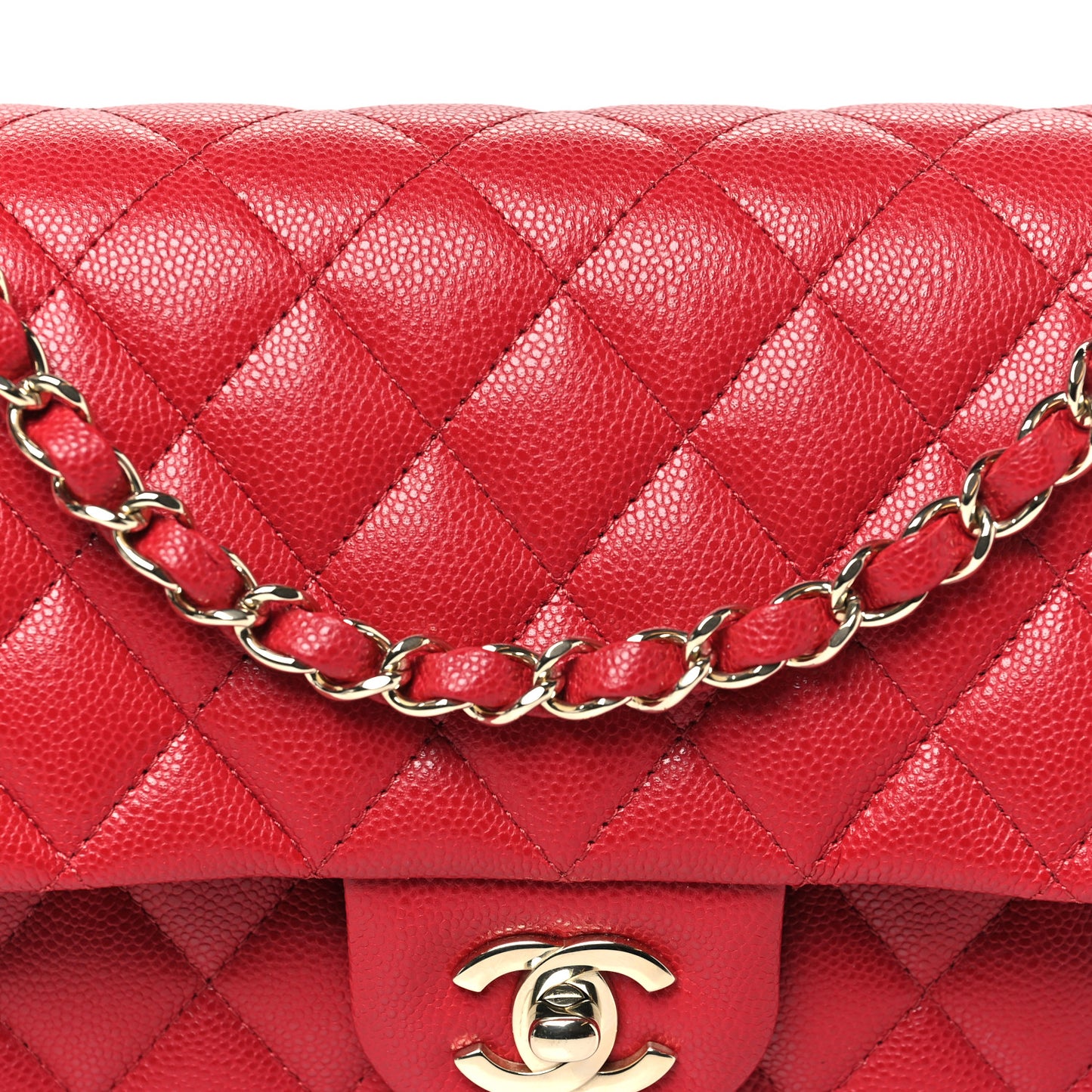Caviar Quilted Medium Double Flap Red