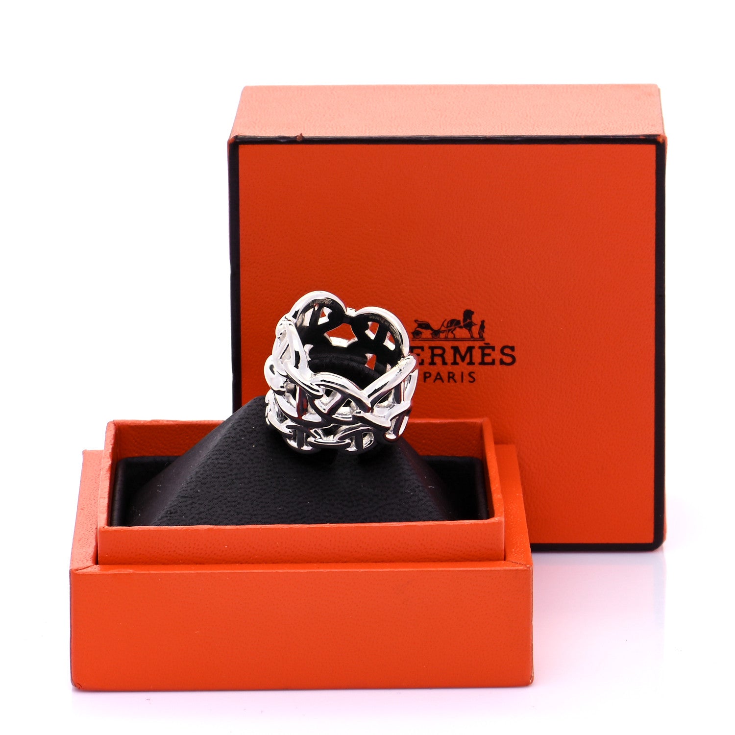 Hermes Sterling Silver GM Chaine d'Ancre Enchainee Band Ring 52 6 6 of 6