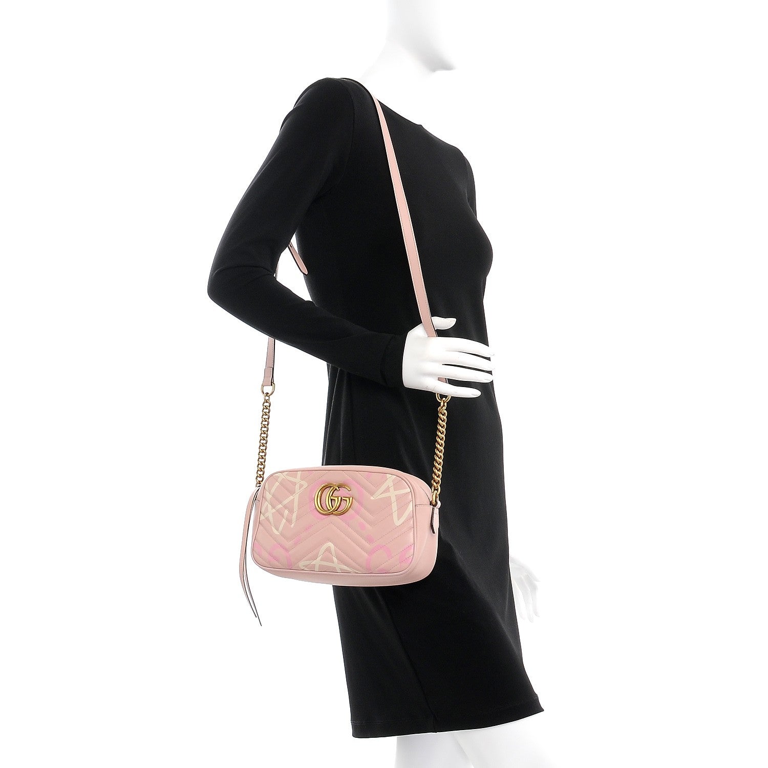 Gucci Calfskin Matelasse GucciGhost Small GG Marmont Chain Shoulder Bag Perfect Pink Rosa Ivory 2 of 12