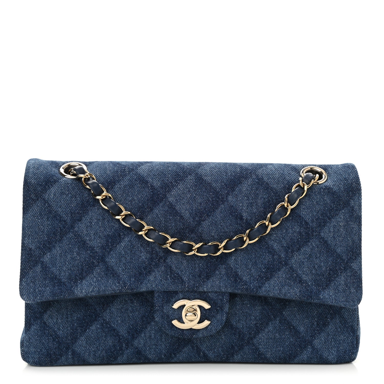 Chanel Printed Denim Quilted Medium Double Flap Dark Blue 1 of 10