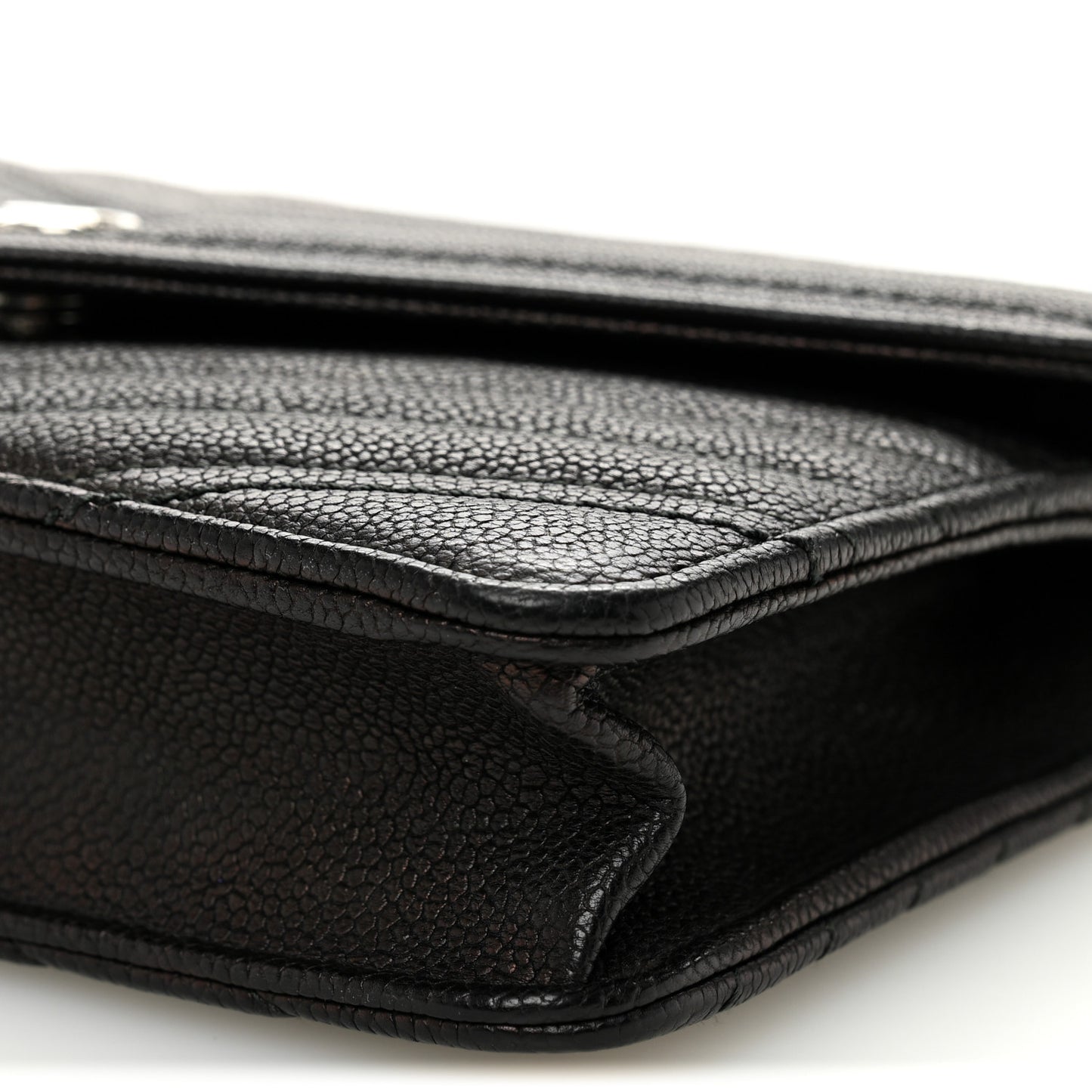 Goatskin Chevron Quilted Statement Wallet On Chain WOC Black