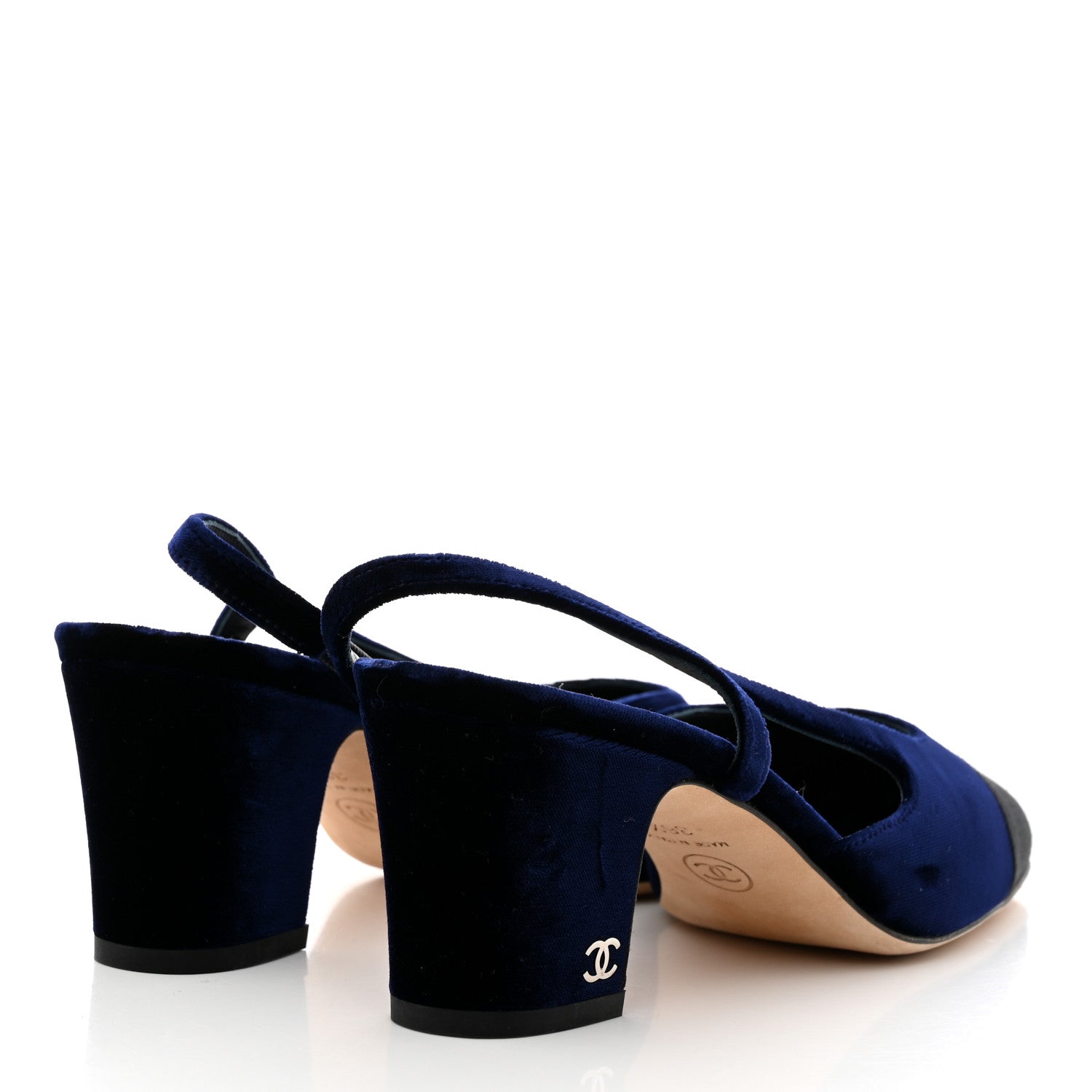 Chanel Velvet Grosgrain Cap Toe CC Slingback Pumps 36.5 Blue Black 4 of 8