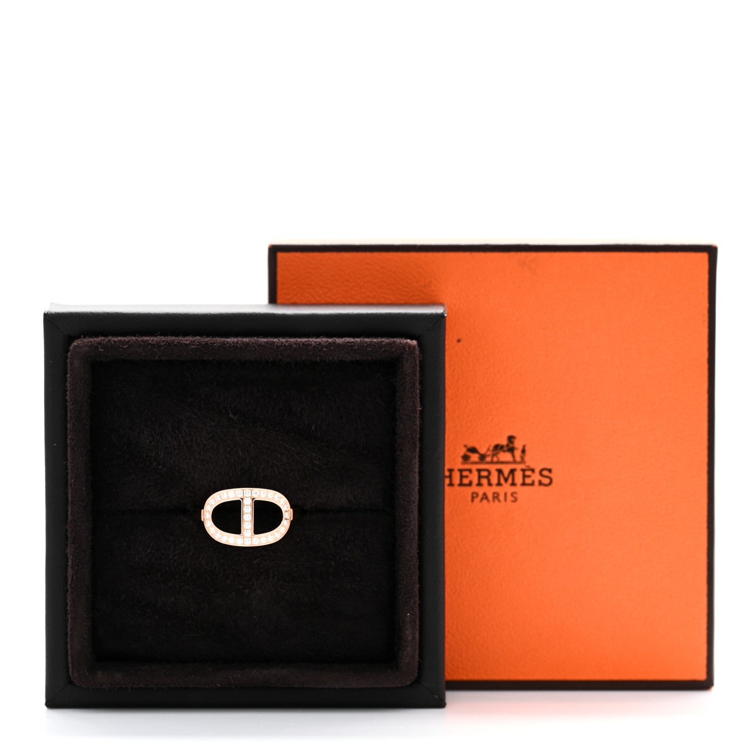 Hermes 18K Rose Gold Diamond MM Chaine d'Ancre Contour Ring 50 5.25 5 of 5