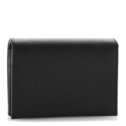 Prada Saffiano Triangle Bi-Fold Compact Wallet Black 3 of 9