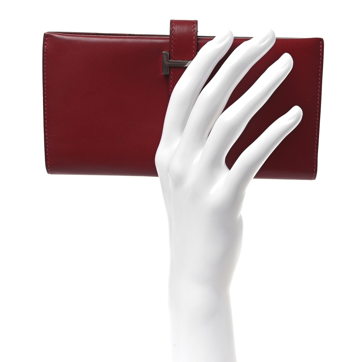 Hermes Tadelakt Bearn Gusset Wallet Rouge Vif 2 of 8