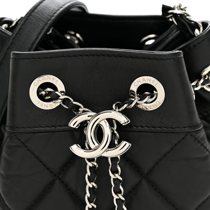 Chanel Crumpled Calfskin Quilted Chain All Over Drawstring Bucket Bag Black 8 of 10