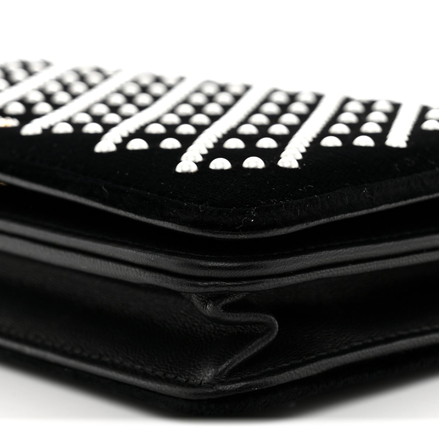 Velvet Pearl Diamond Embellished Wallet On Chain WOC Black