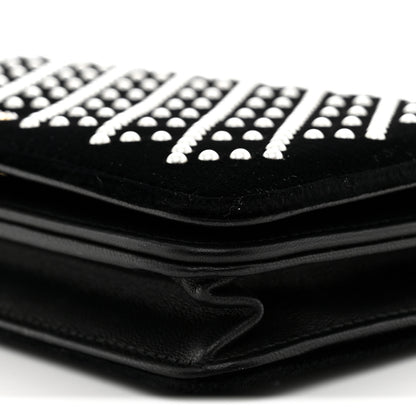 Chanel Velvet Pearl Diamond Embellished Wallet On Chain WOC Black 10 of 12