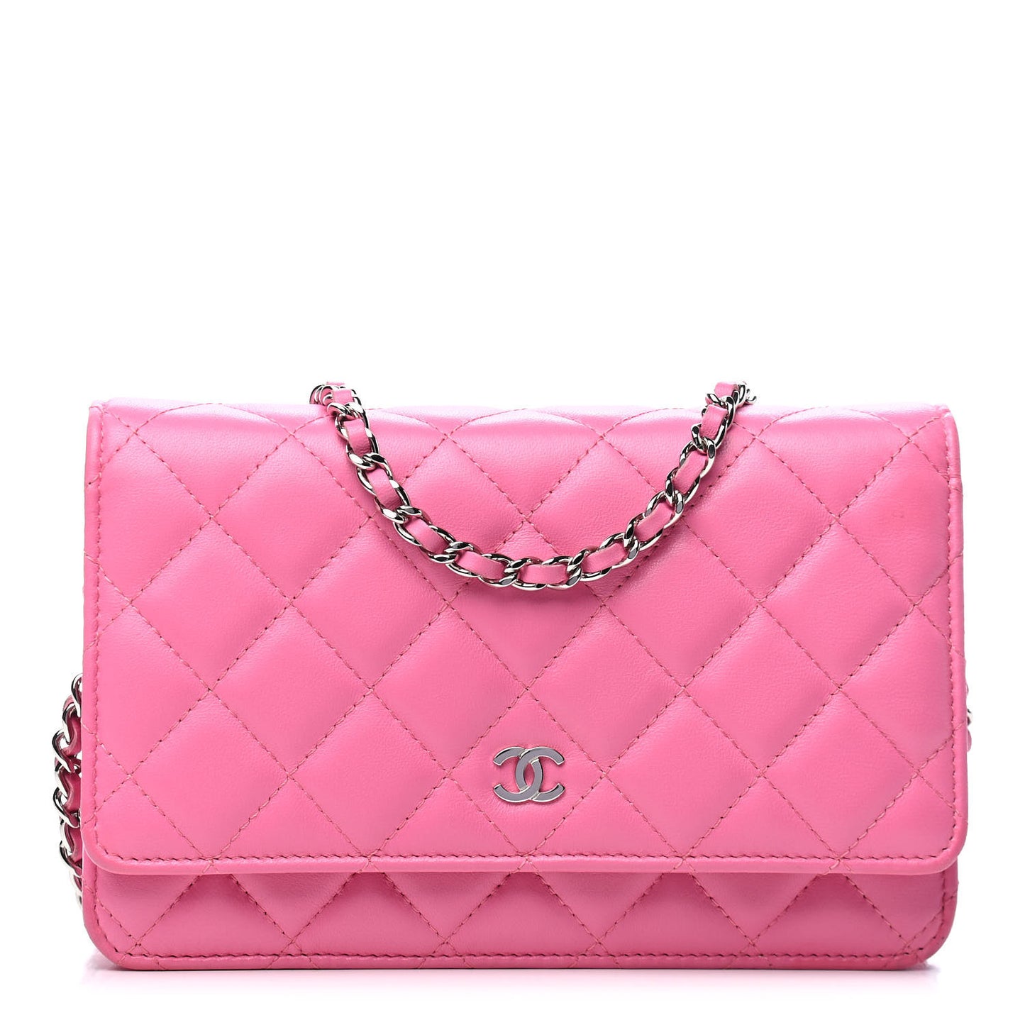 Lambskin Quilted Wallet On Chain WOC Pink