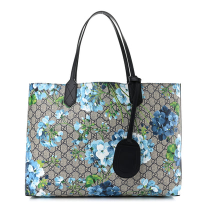 Gucci GG Supreme Monogram Blooms Medium Reversible Tote Beige Blue Navy 1 of 9