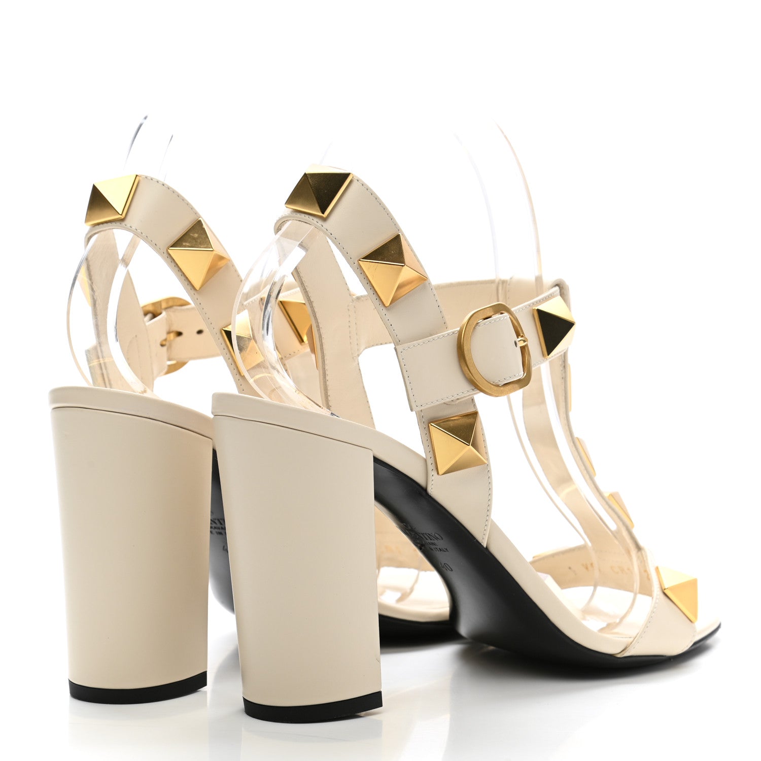 Valentino Garavani Calfskin Roman Stud T-Strap 90mm Sandals 40 Light Ivory 4 of 11