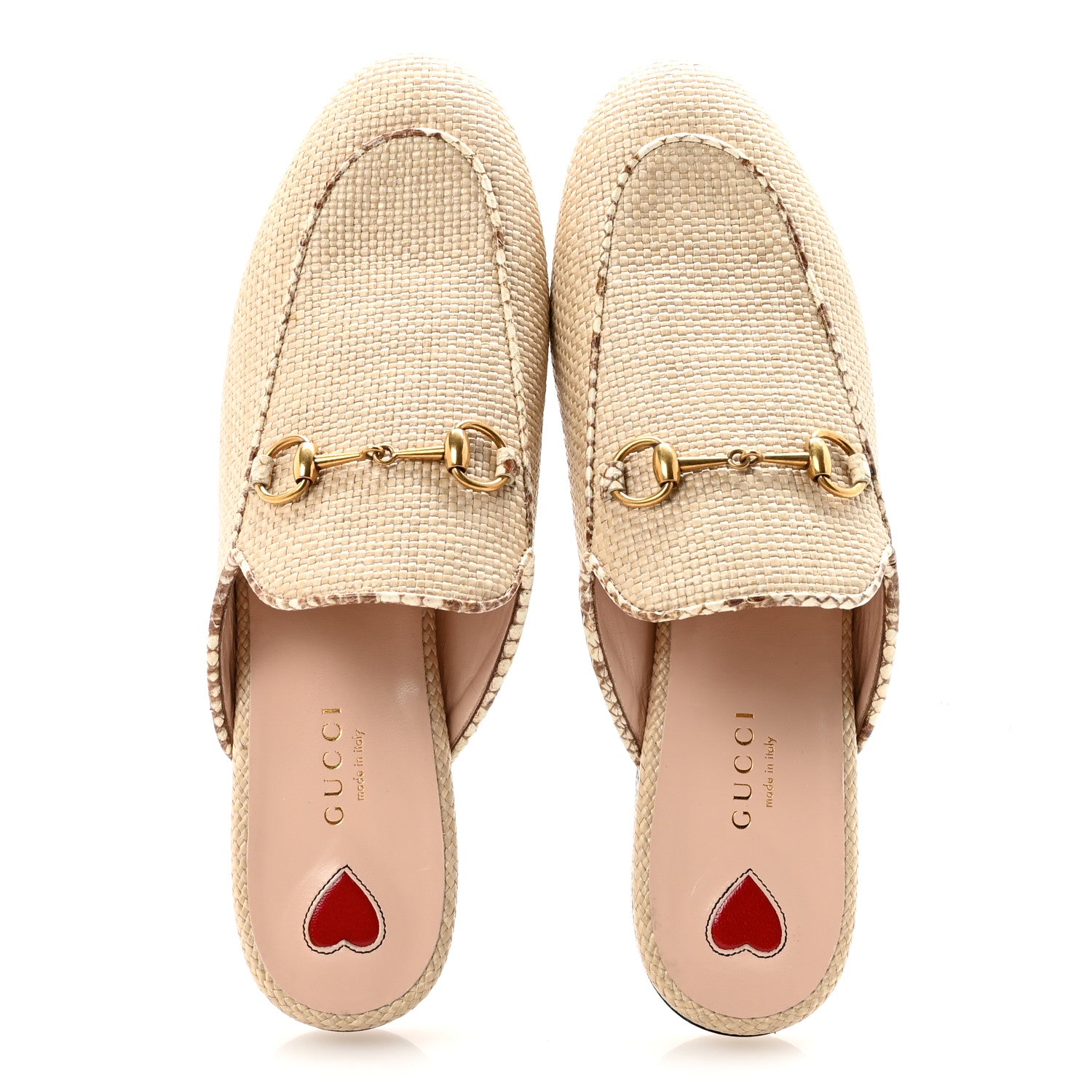 Gucci Straw Elaphe Womens Princetown Slippers 38 Natural Cream Brown 2 of 10