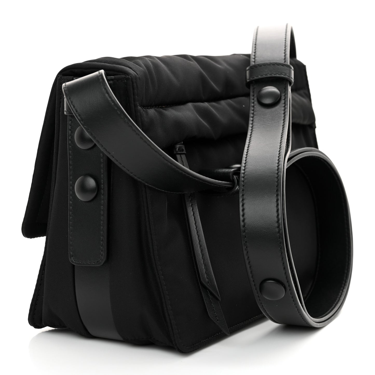 Re-Nylon Vitello Padded Small Flap Shoulder Bag Black