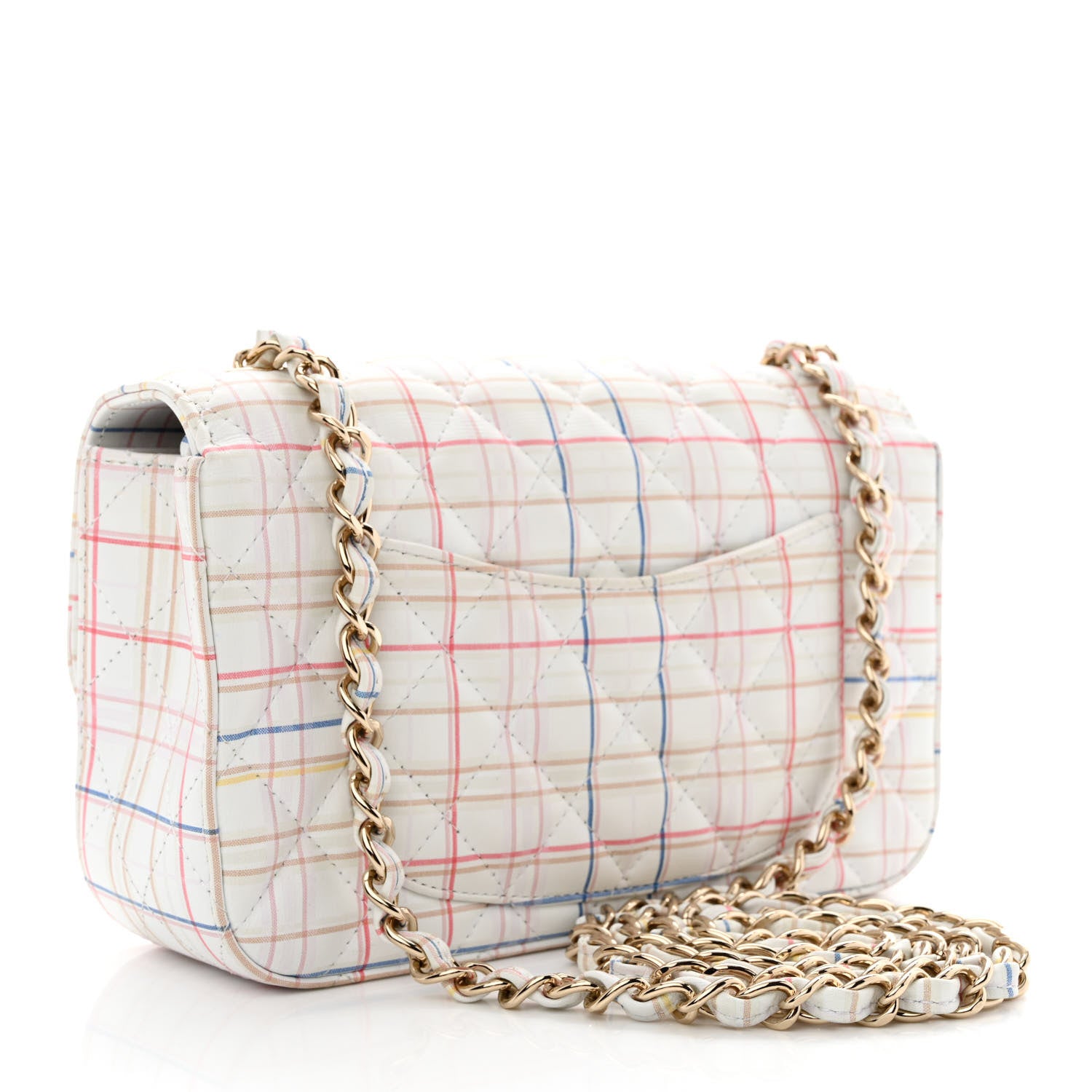 Chanel Calfskin Quilted Plaid Printed Small Single Flap White Multicolor 3 of 11