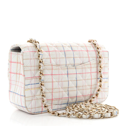 Chanel Calfskin Quilted Plaid Printed Small Single Flap White Multicolor 3 of 11