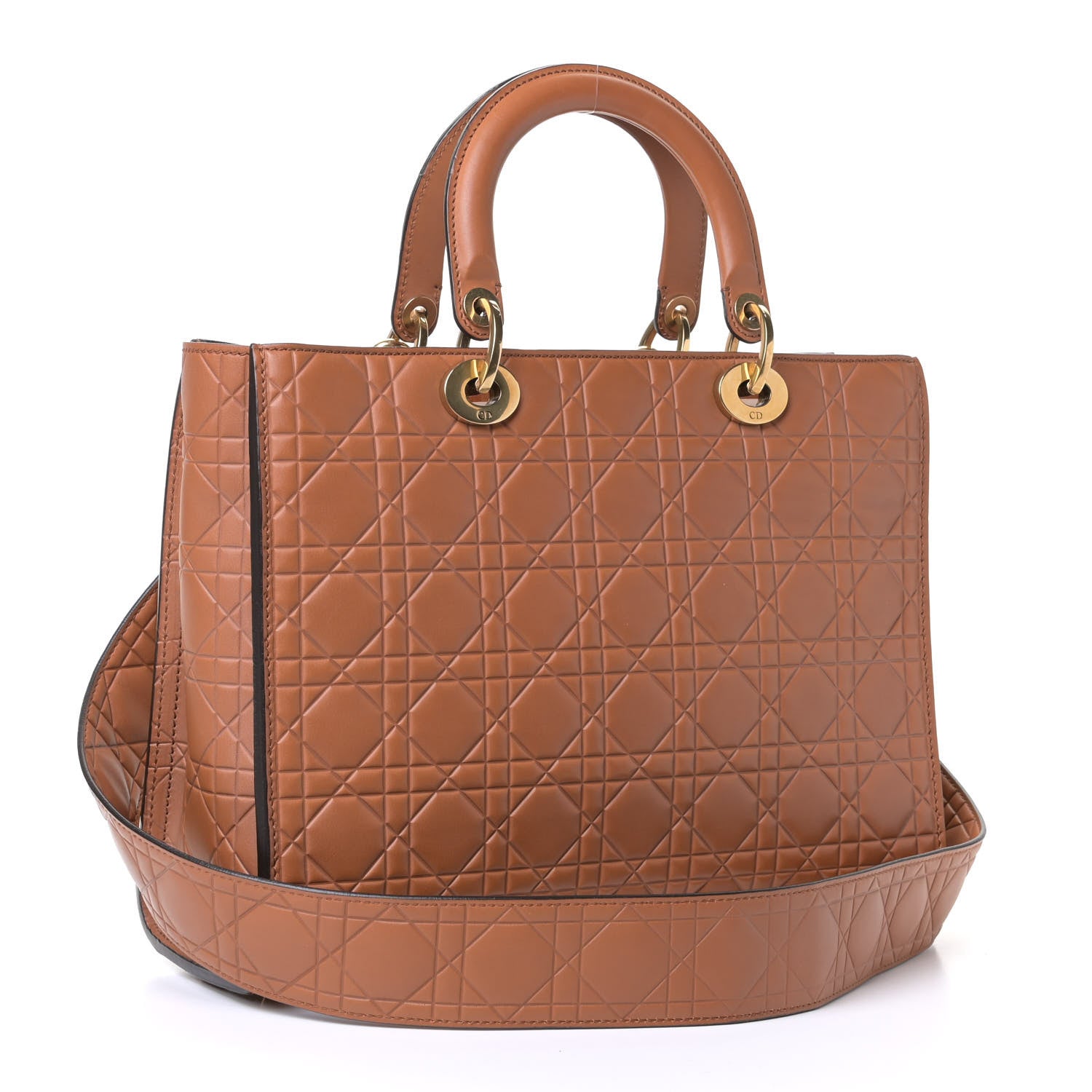 Christian Dior Lambskin Cannage Large Lady Dior Dark Beige 2 of 7
