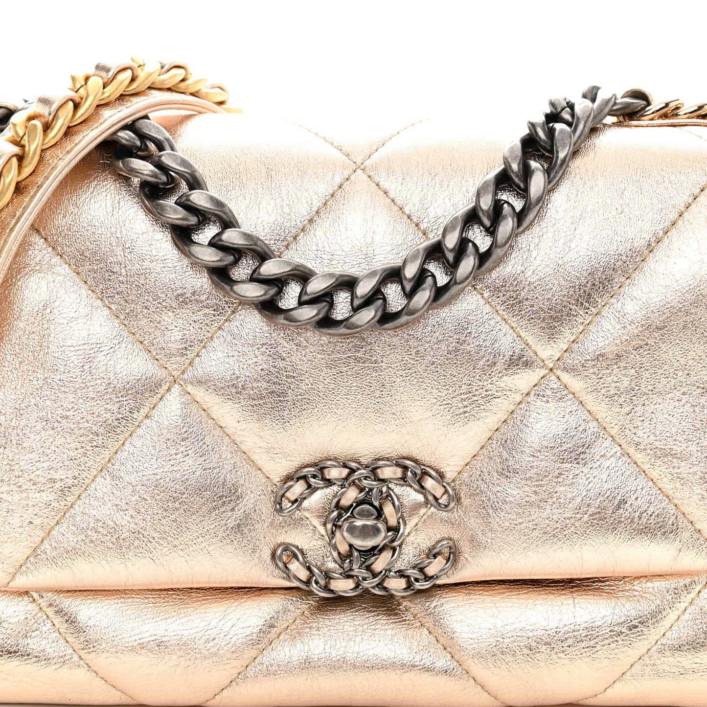 Metallic Lambskin Quilted Medium Chanel 19 Flap Gold
