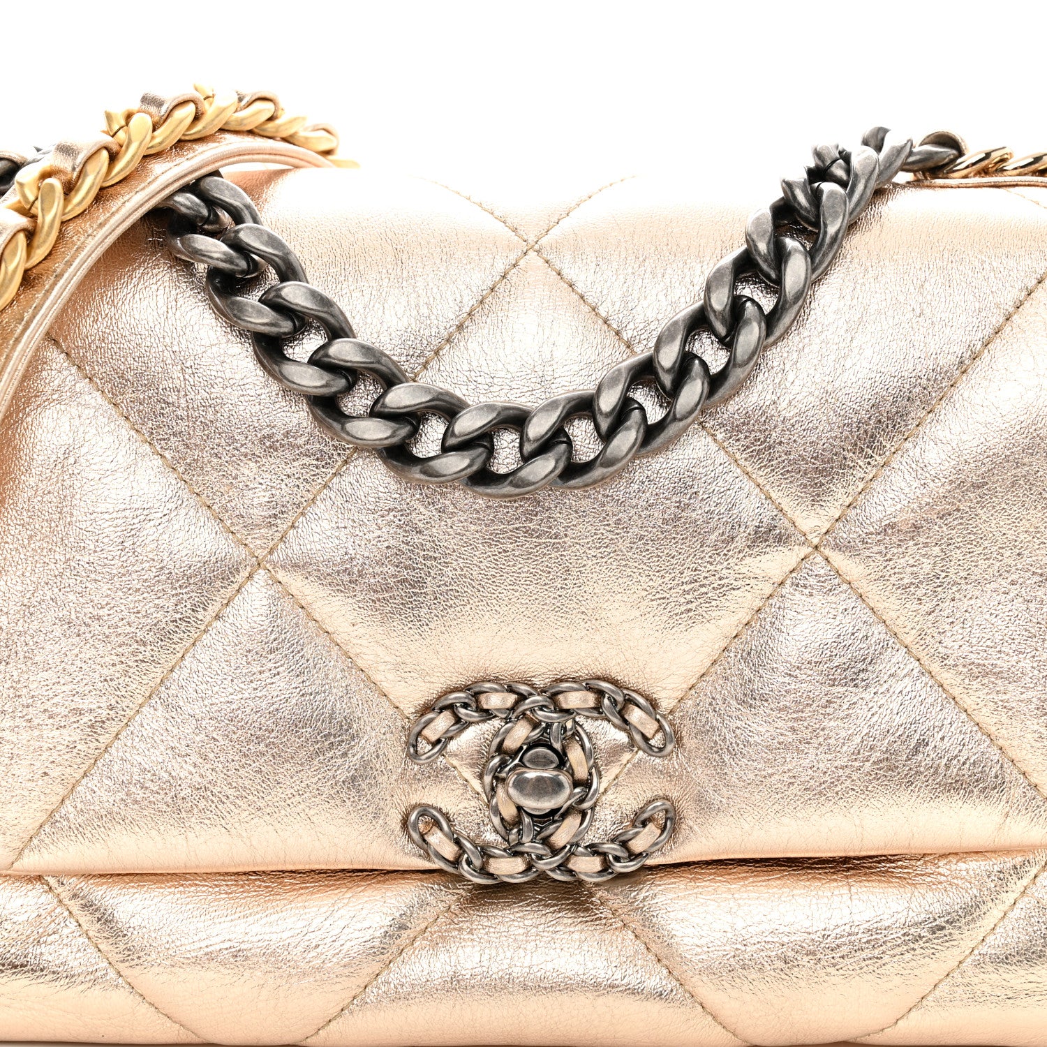 Chanel Metallic Lambskin Quilted Medium Chanel 19 Flap Gold 8 of 12