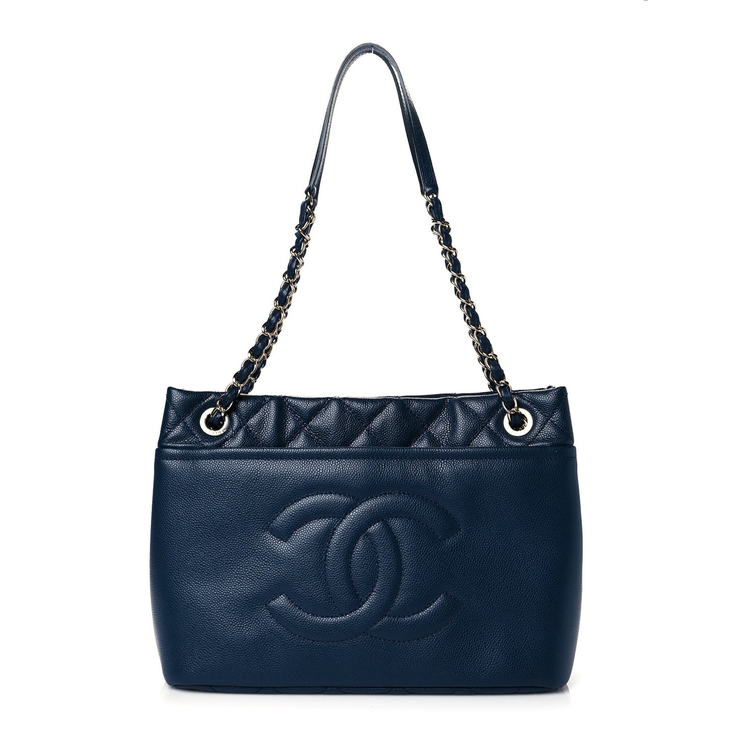 Caviar Quilted Timeless CC Soft Tote Navy Blue