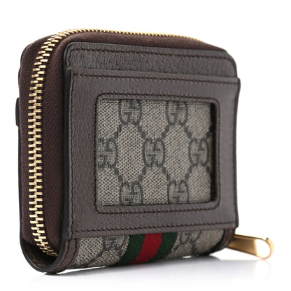 Gucci GG Supreme Monogram Textured Dollar Calfskin Web Ophidia Zip Around Card Case Wallet Beige Ebony New Acero 3 of 7