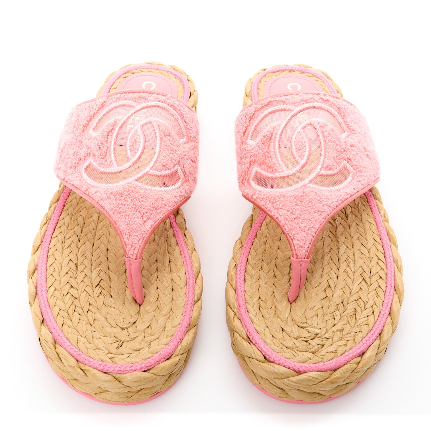 Chanel Terry Cloth Raffia CC Logo Thong Sandals 39.5 Pink 2 of 8