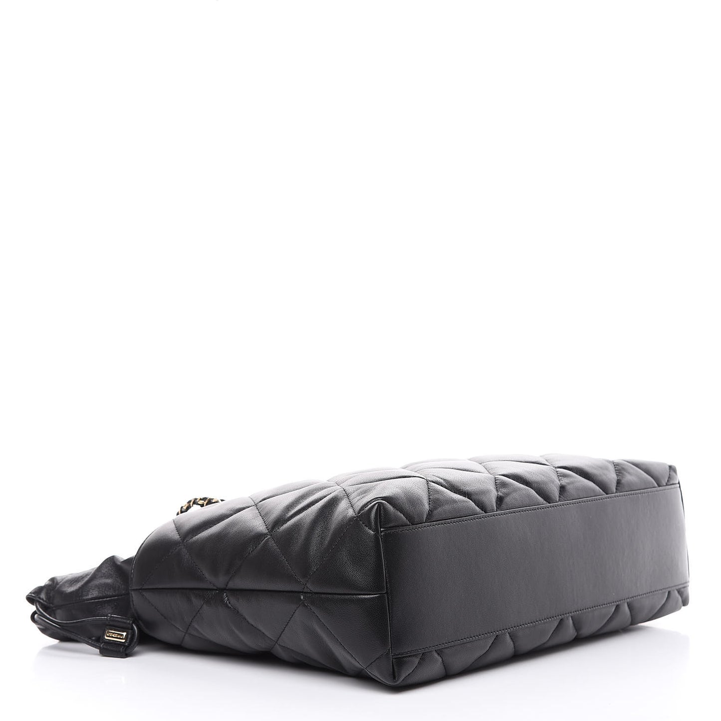 Lambskin Quilted Drawstring Shopping Bag Black