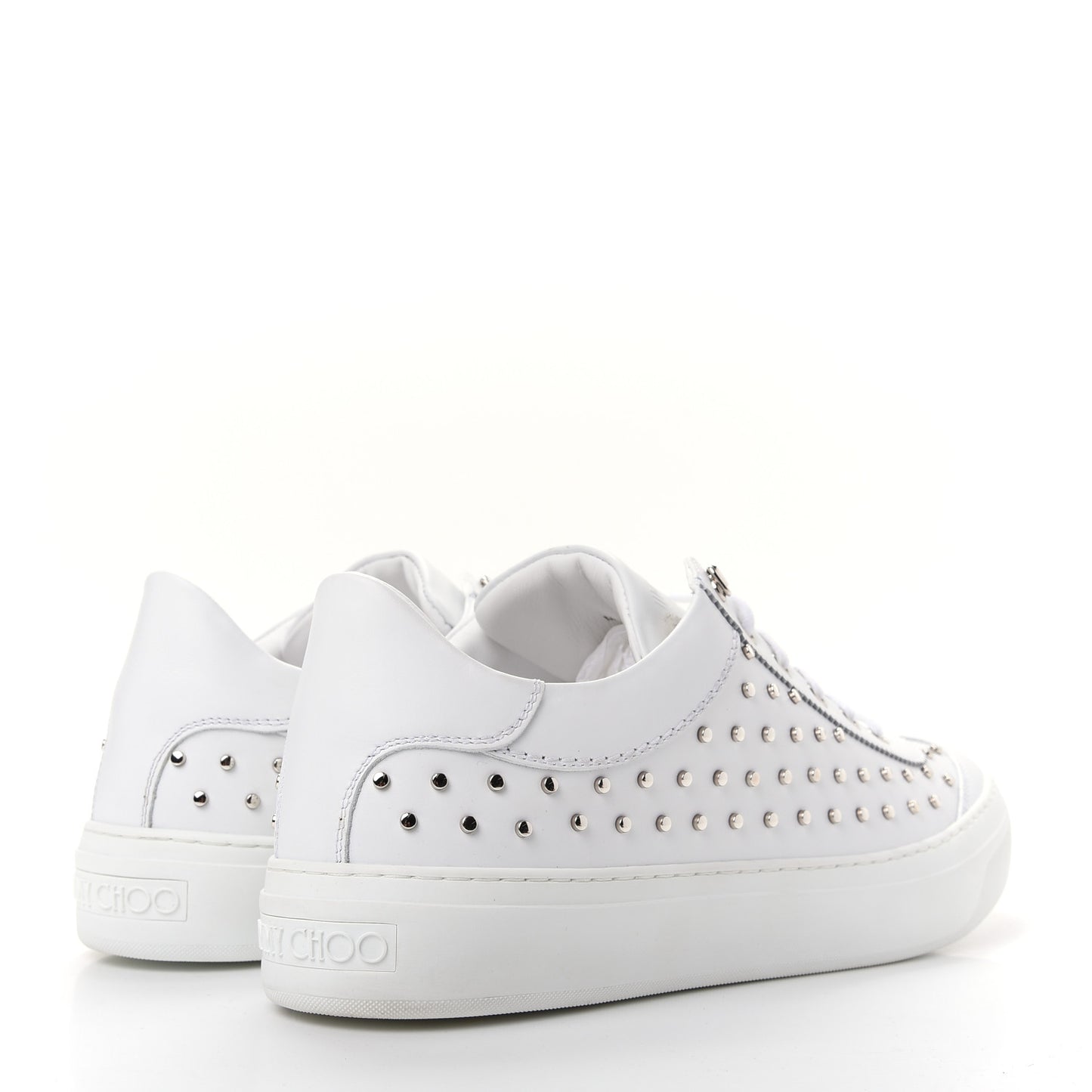 Calfskin Studded Mens Ace Sneakers 45 White Silver