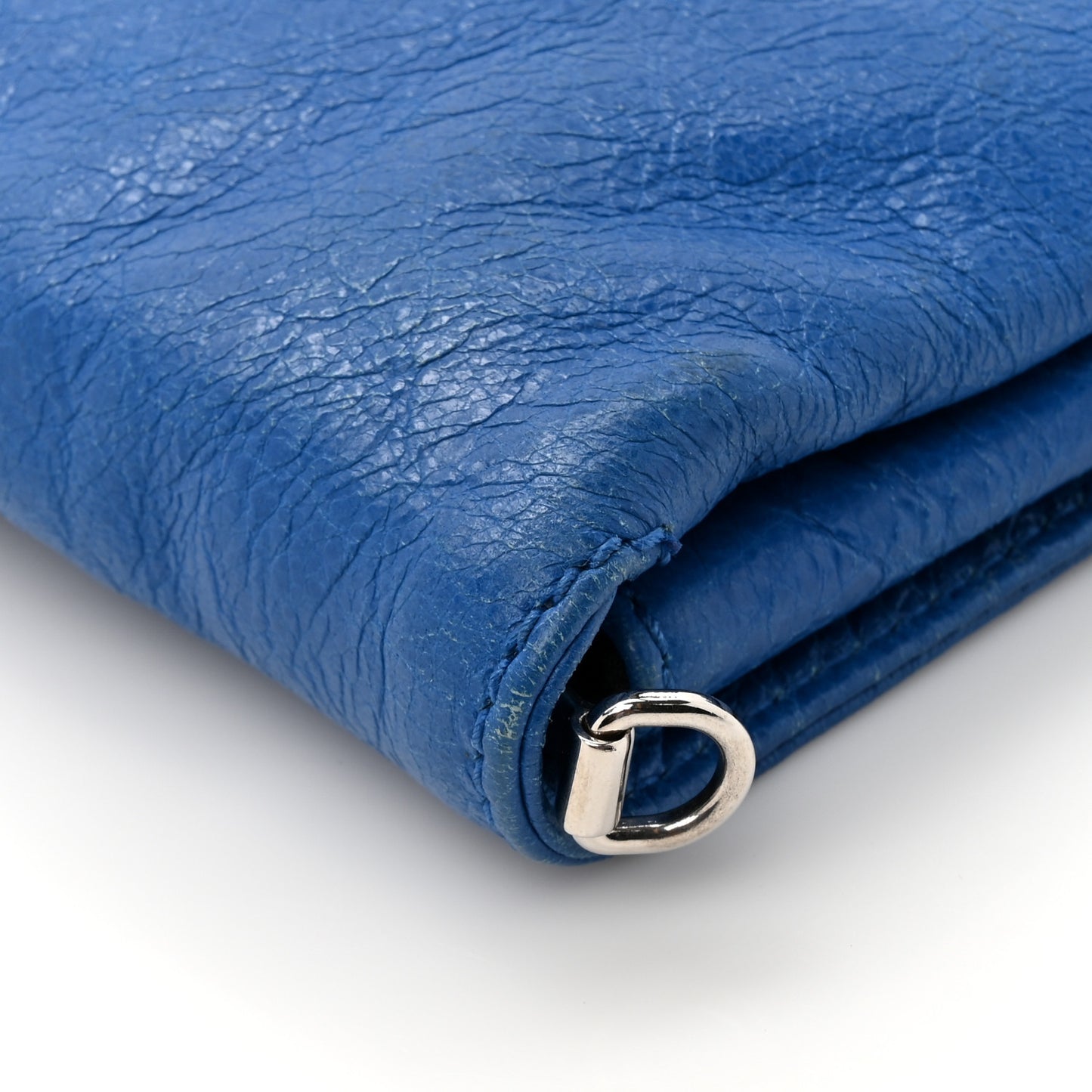 Agneau Giant 12 Silver Envelope Strap Clutch Bleu Lazuli