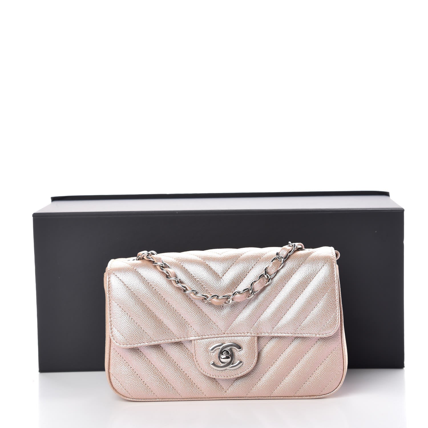 Chanel Iridescent Caviar Chevron Quilted Mini Rectangular Flap Light Gold 10 of 10