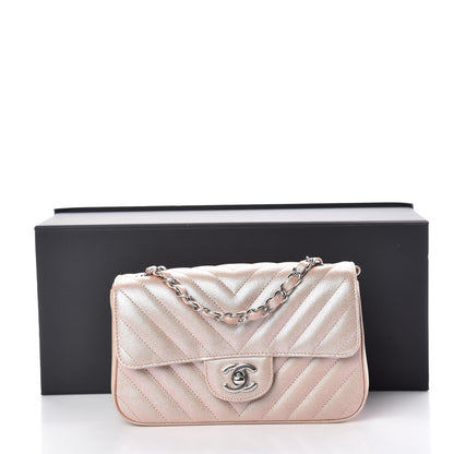 Chanel Iridescent Caviar Chevron Quilted Mini Rectangular Flap Light Gold 10 of 10