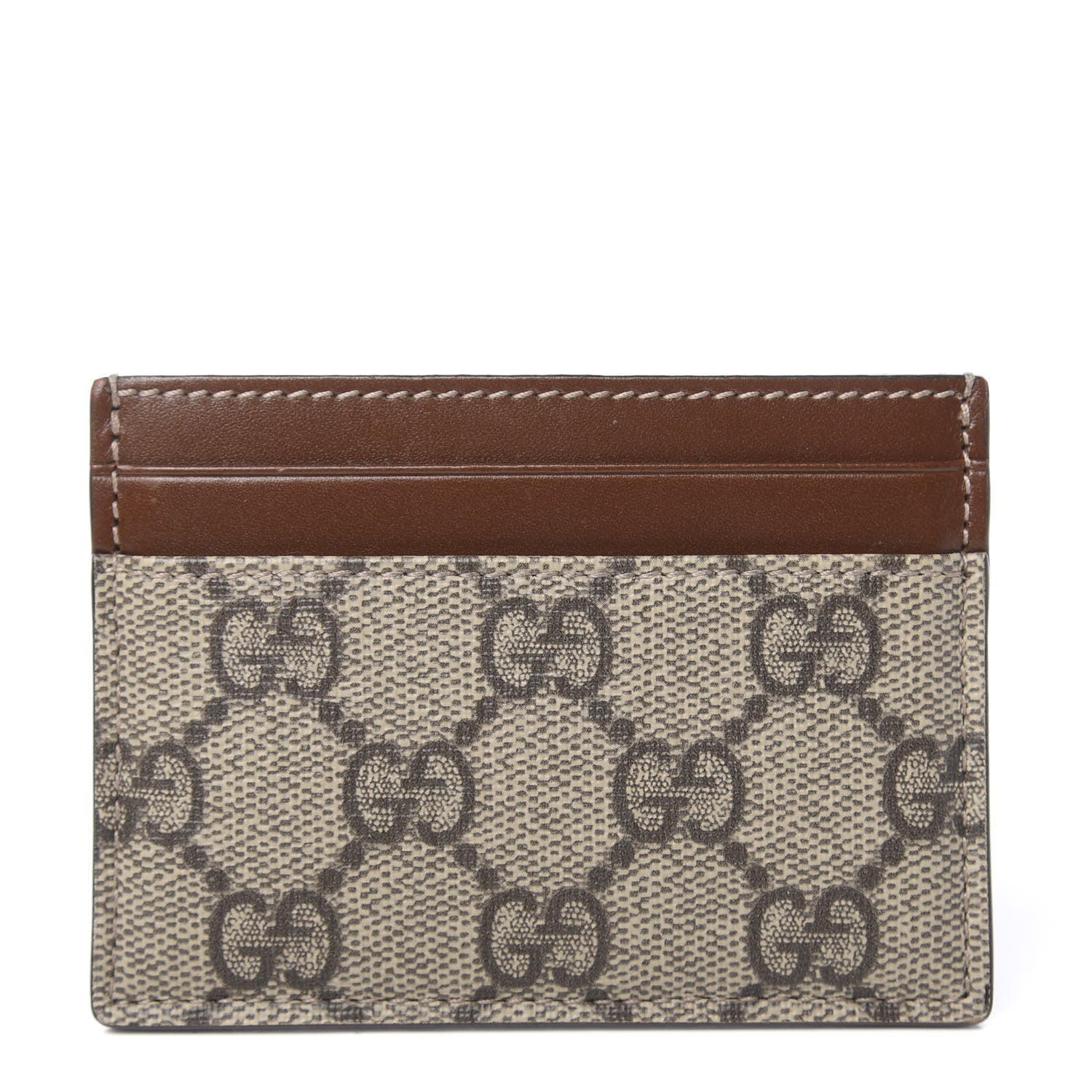 Gucci GG Supreme Monogram Calfskin Card Holder Beige Ebony Cuir 1 of 7