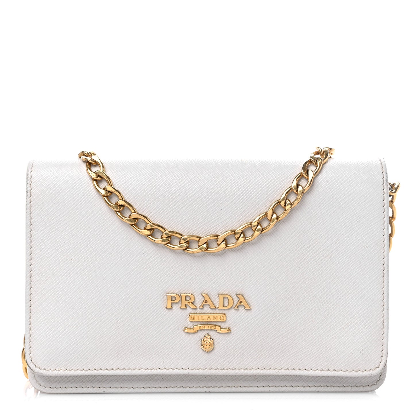 Saffiano Lux Chain Wallet White