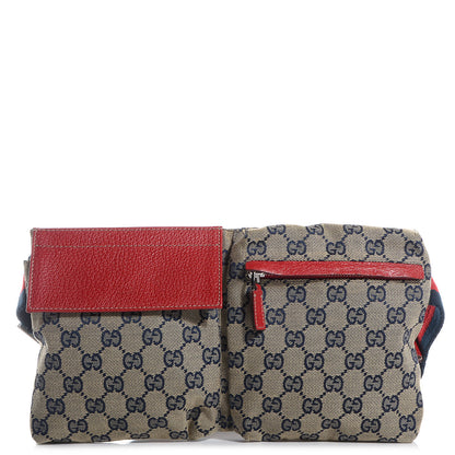 Gucci GG Monogram Web Double Pocket Belt Bag Navy Red 1 of 7