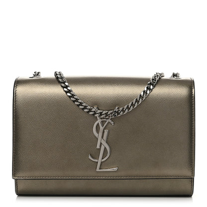 Saint Laurent Grain De Poudre Small Monogram Kate Satchel Gold 1 of 11
