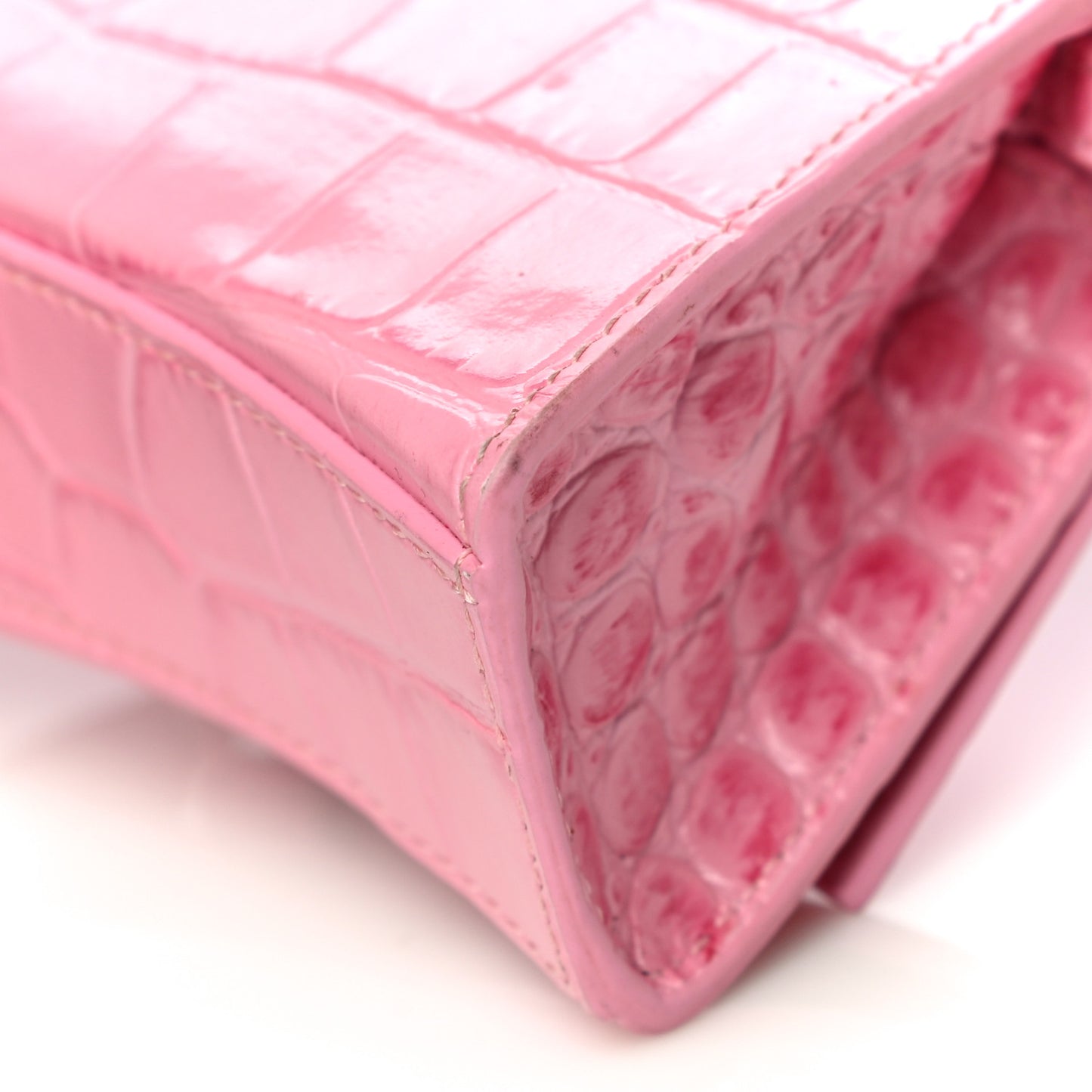 Shiny Calfskin Crocodile Embossed Hourglass Top Handle Bag Mini Pink
