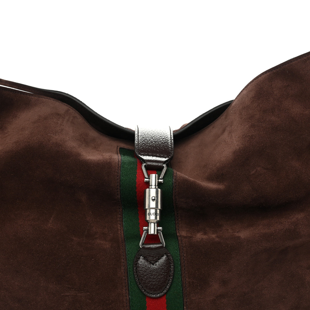Suede Textured Dollar Calfskin Web Medium Jackie 1961 Crossbody Bag Brown