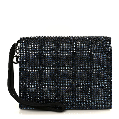 Chanel Suede Crystal Quilted Evening Clutch Black Blue 1 of 11