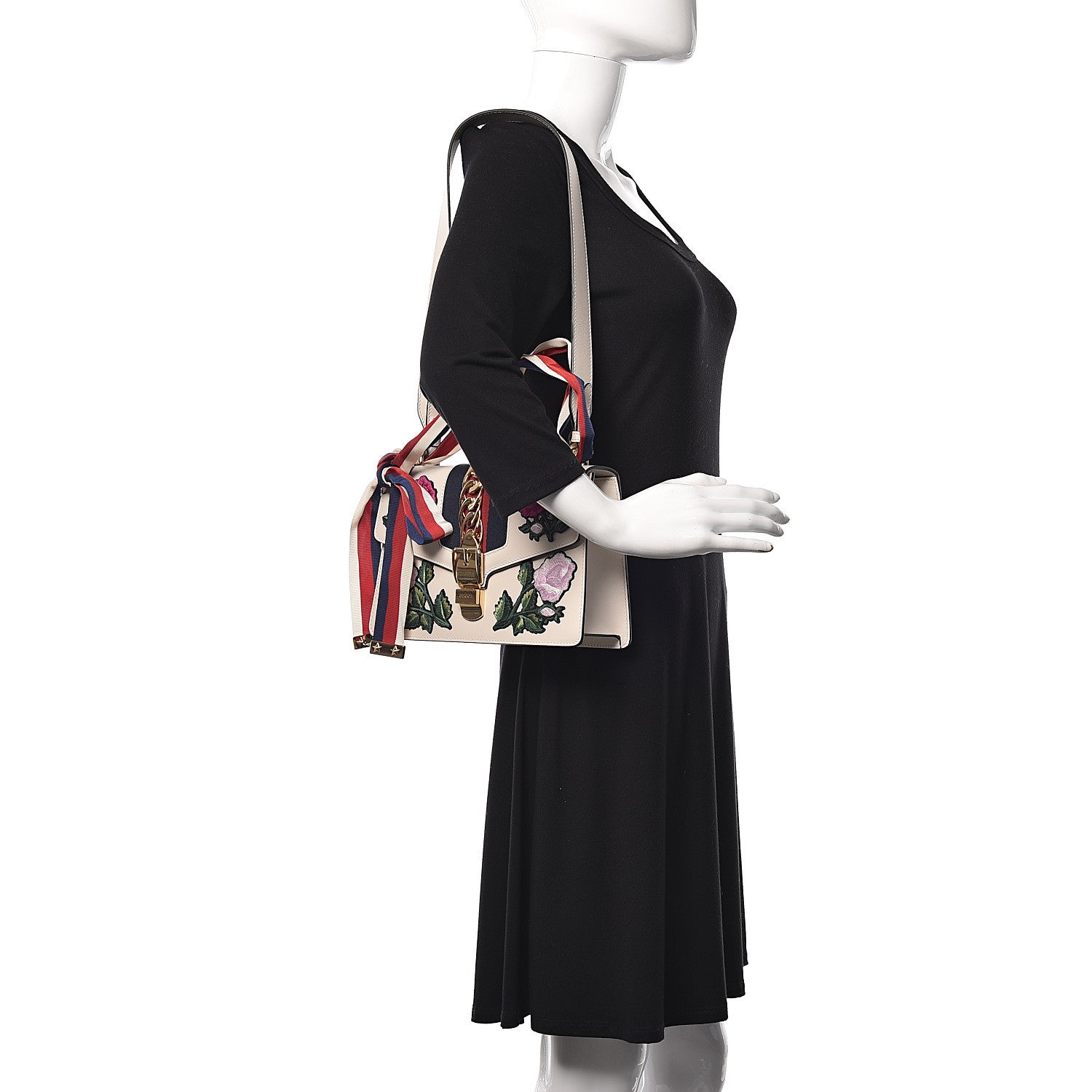 Gucci Calfskin Embroidered Small Sylvie Shoulder Bag White 2 of 10