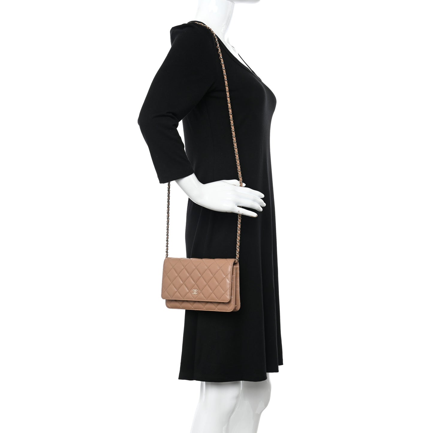 Caviar Quilted Wallet on Chain WOC Dark Beige