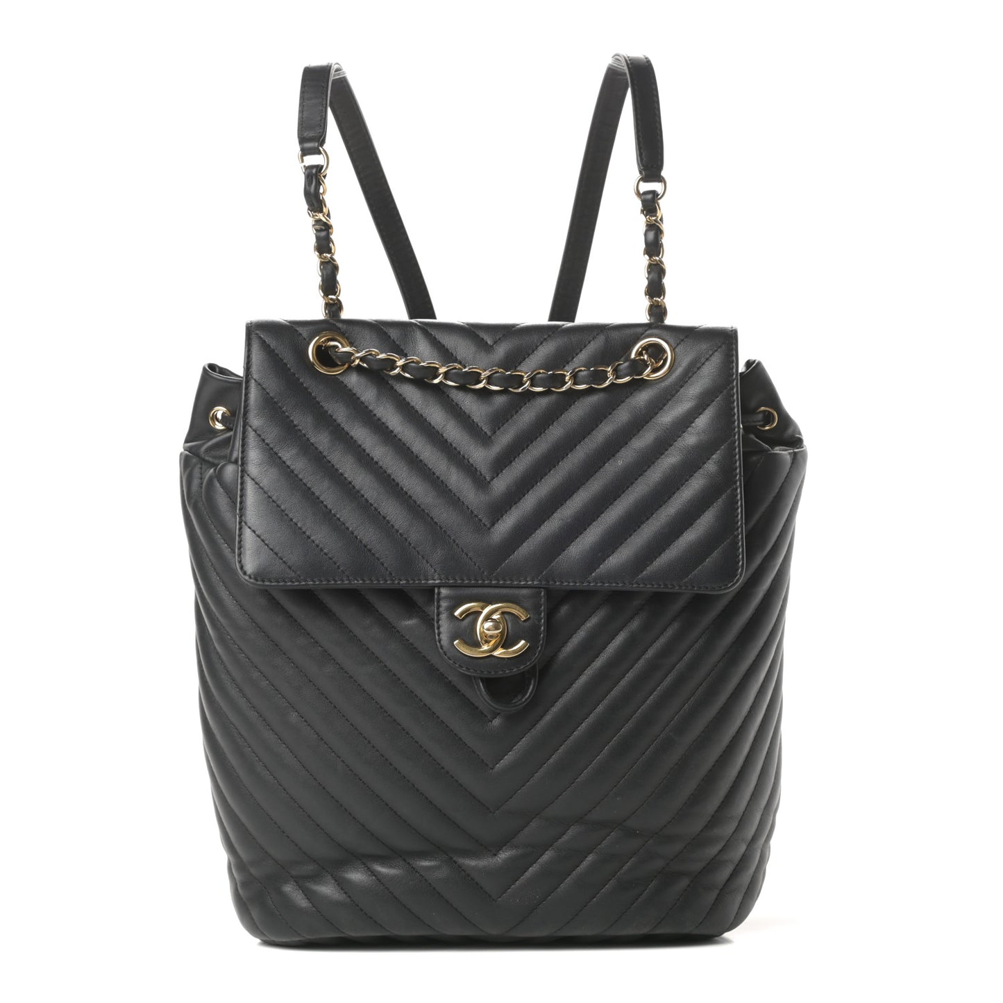 Calfskin Chevron Quilted Large Urban Spirit Backpack Black