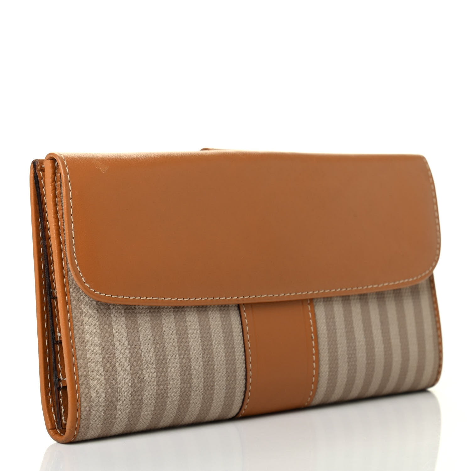 Fendi Coated Canvas Striped Wallet Ecru Camel 3 of 8