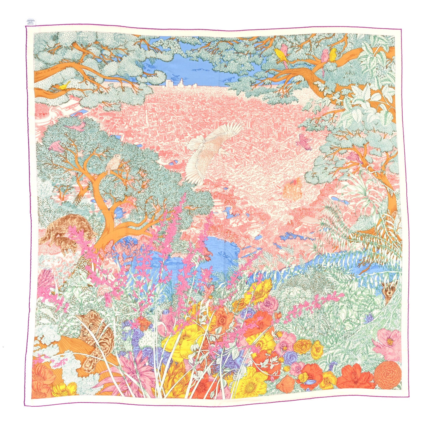 Hermes Cashmere Silk Retour a la Nature 140 Bleu Ciel Rose Vert 1 of 3