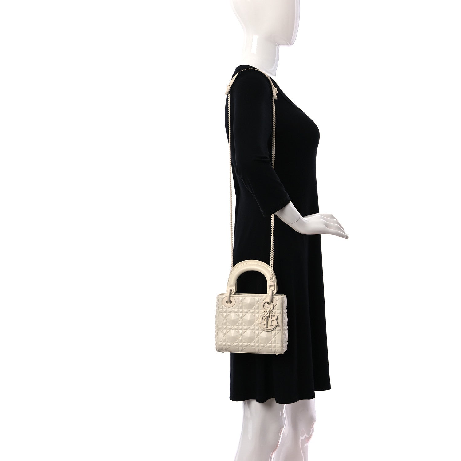 Christian Dior Calfskin Cannage Diamond Mini Lady Dior White 2 of 10