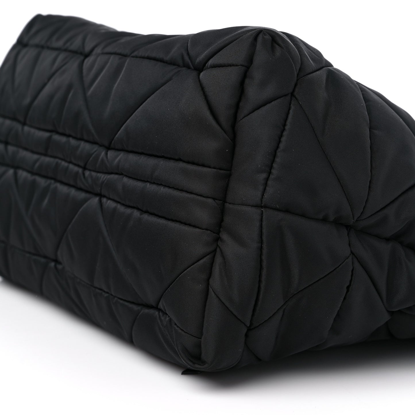 Re-Nylon Nappa Triangle Quilted Padded Small Double Handled Zip Tote Black
