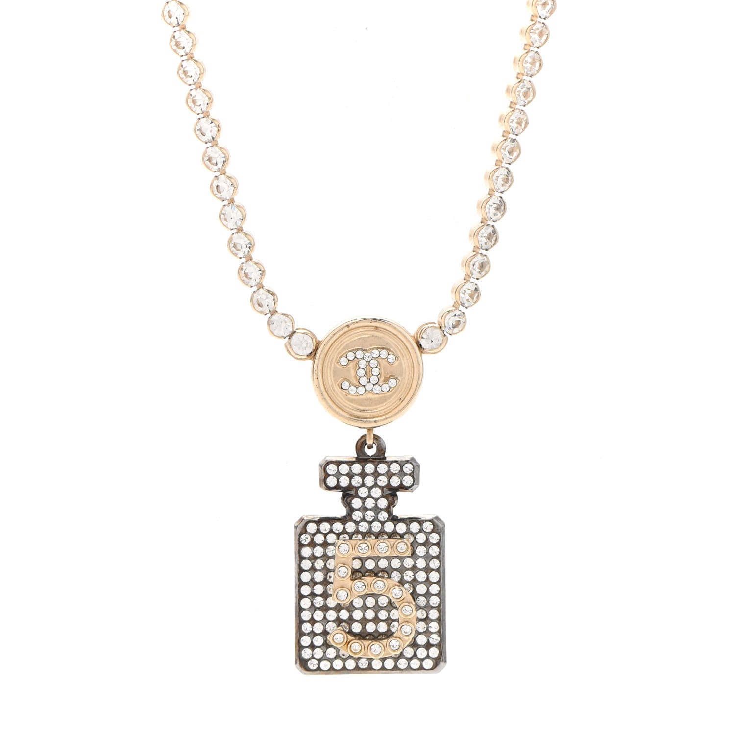 Chanel Crystal CC Perfume Bottle Necklace Gold 4 of 7