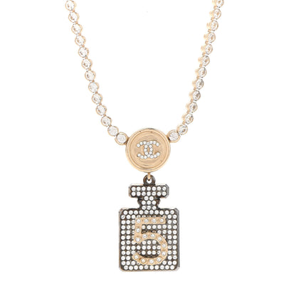 Chanel Crystal CC Perfume Bottle Necklace Gold 4 of 7