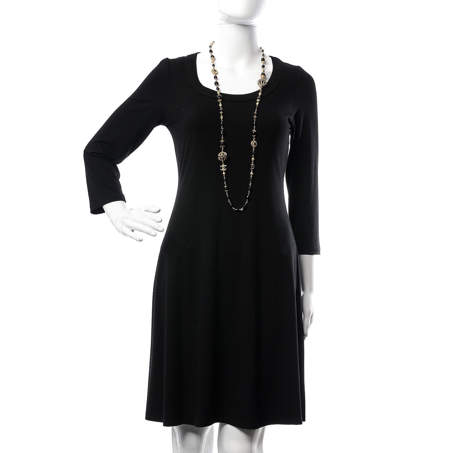 Enamel Bead CC Long Necklace Black Gold