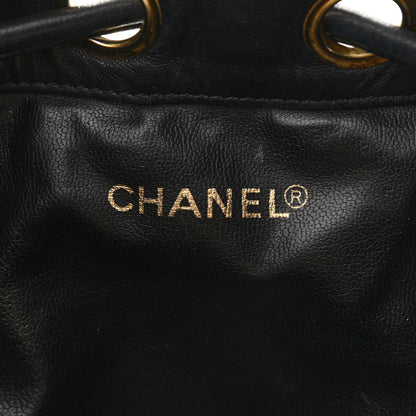 Chanel Lambskin CC Stitched Drawstring Bucket Bag Black 7 of 13