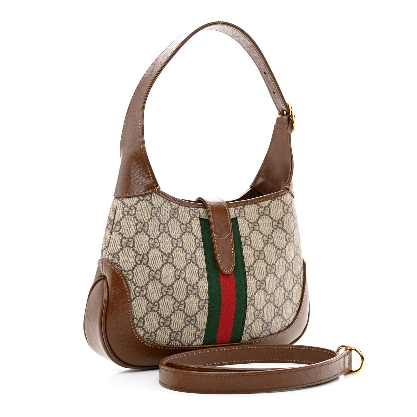 GG Supreme Monogram Azalea Calfskin Web Small Jackie 1961 Hobo Beige Ebony Brown Sugar
