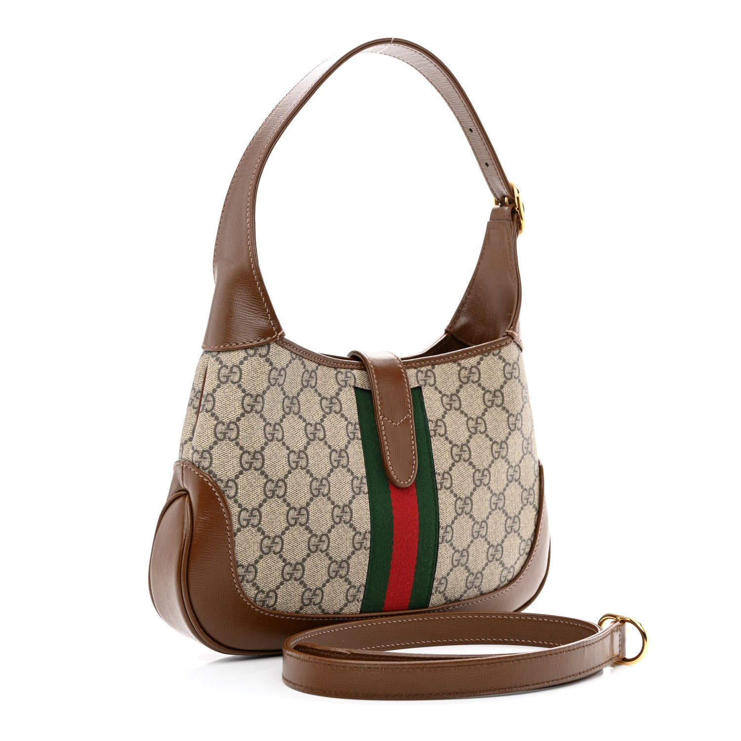 Gucci GG Supreme Monogram Azalea Calfskin Web Small Jackie 1961 Hobo Beige Ebony Brown Sugar 3 of 10